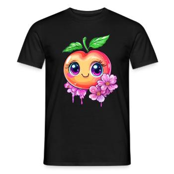 Cute peach with cherry blossoms - Men's T-Shirt - black - Front - AI Model Male 178 light (178cm)