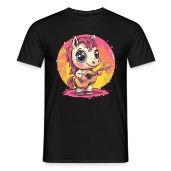 Pony mit Gitarre - Männer T-Shirt - Schwarz - Vorne - AI Model Male 178 light (178cm)