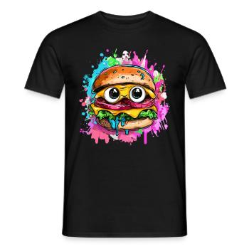 Burger with a comic face - Men's T-Shirt - black - Front - AI Model Male 178 light (178cm)