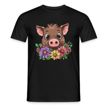 Wild boar with flowers - Men's T-Shirt - black - Front - AI Model Male 178 light (178cm)