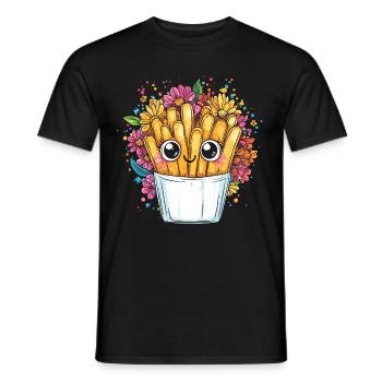 Frites mignonnes avec couronne de fleurs - T-shirt homme - noir - Devant - AI Model Male 178 light (178cm)