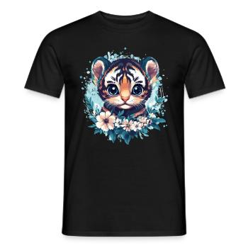 Süßes Tigerbaby mit Blumenkranz - Männer T-Shirt - Schwarz - Vorne - AI Model Male 178 light (178cm)