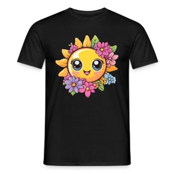 Soleil avec couronne de fleurs - T-shirt homme - noir - Devant - AI Model Male 178 light (178cm)
