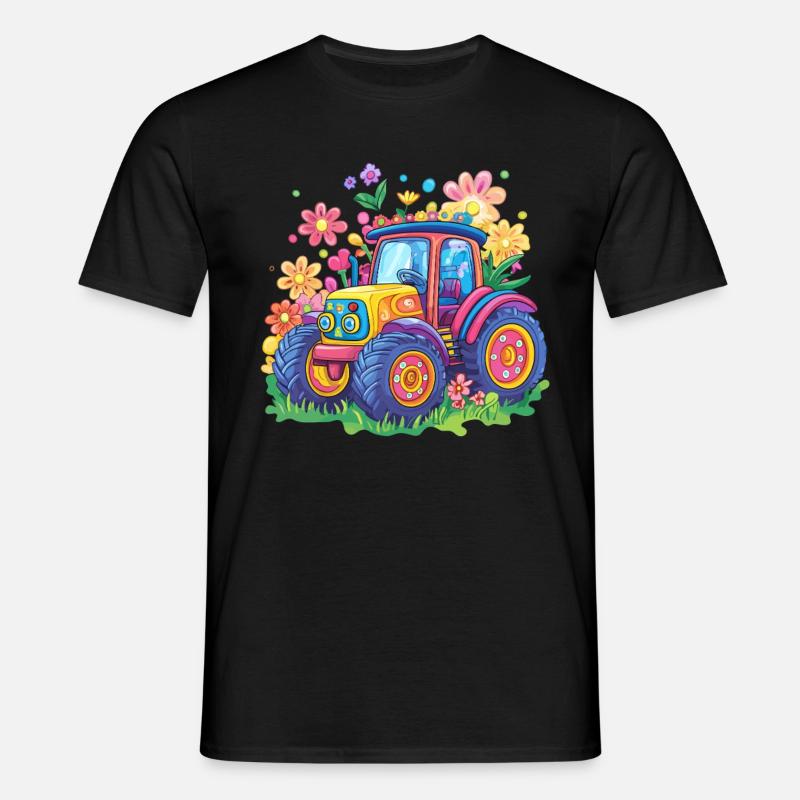 Bunter Blumen Traktor - Männer T-Shirt - Schwarz