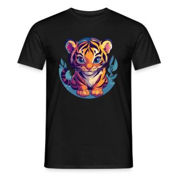 Tigre mignon avec de grands yeux - T-shirt homme - noir - Devant - AI Model Male 178 light (178cm)