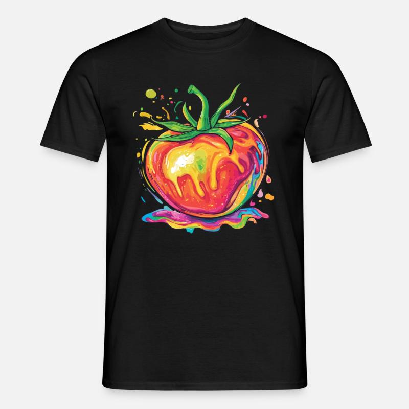 Regenbogenfarbene Pop-Art Tomate - Männer T-Shirt - Schwarz