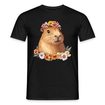 Cute Capybara with Flowers - Men's T-Shirt - black - Front - AI Model Male 178 light (178cm)