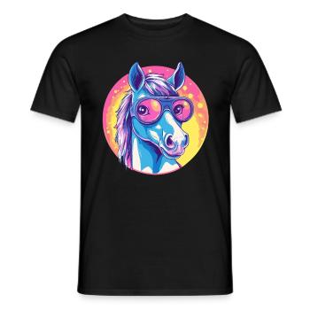 Cheval fluo avec lunettes de soleil - T-shirt homme - noir - Devant - AI Model Male 178 light (178cm)
