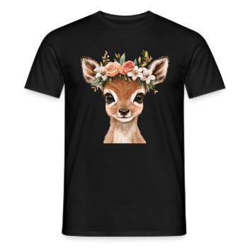 Fawn with flower wreath - Men's T-Shirt - black - Front - AI Model Male 178 light (178cm)