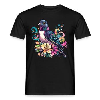 Farbenfrohe Taube mit Blumen - Männer T-Shirt - Schwarz - Vorne - AI Model Male 178 light (178cm)
