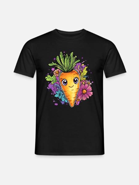 Cheerful carrot with flowers - Men's T-Shirt - black