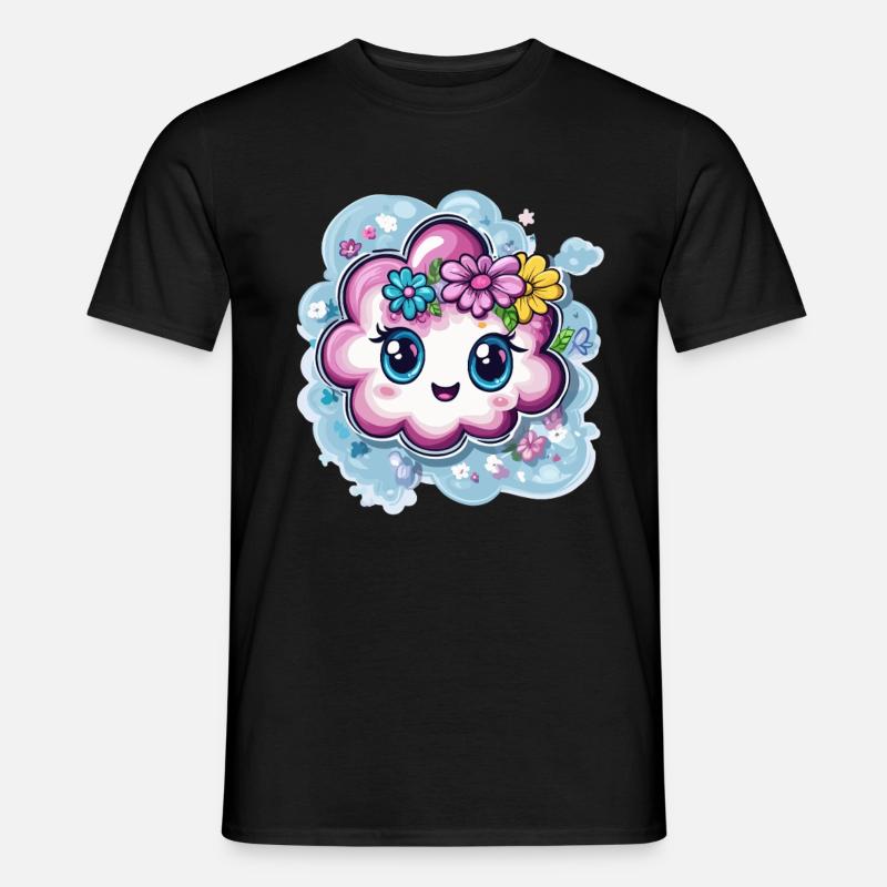 Fröhliche Wolke mit Blumen - Männer T-Shirt - Schwarz