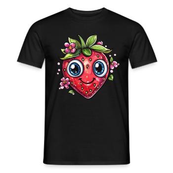 Erdbeere mit Blumenlächeln - Männer T-Shirt - Schwarz - Vorne - AI Model Male 178 light (178cm)