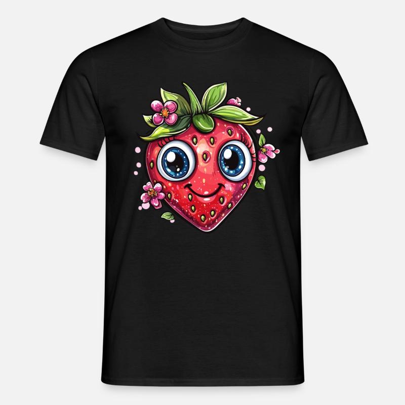 Strawberry with flower smile - Men’s T-shirt - black