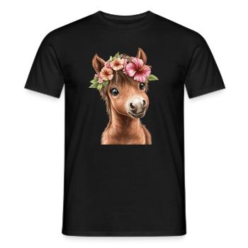 Flower pony with wreath - Men's T-Shirt - black - Front - AI Model Male 178 light (178cm)