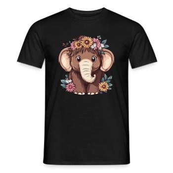Mammouth avec couronne de fleurs - T-shirt homme - noir - Devant - AI Model Male 178 light (178cm)