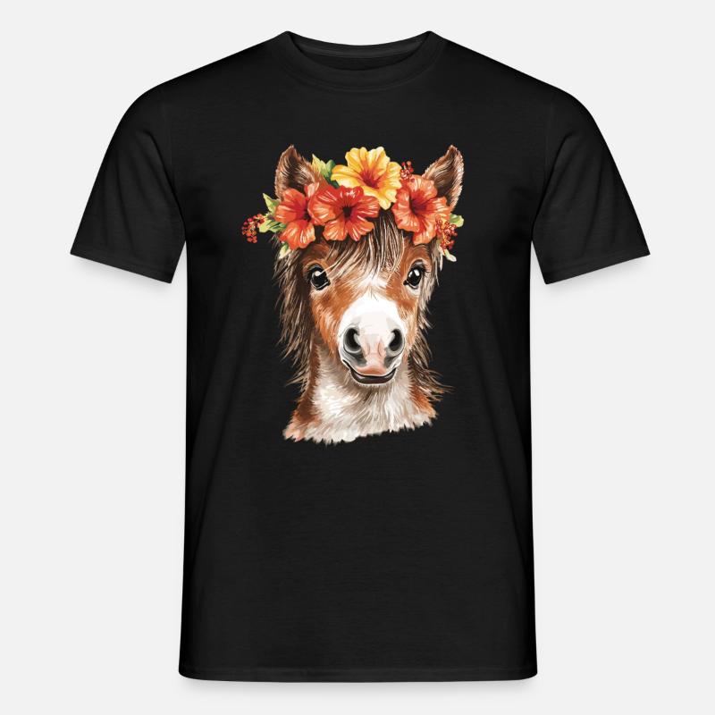 Pony mit Hibiskus - Männer T-Shirt - Schwarz