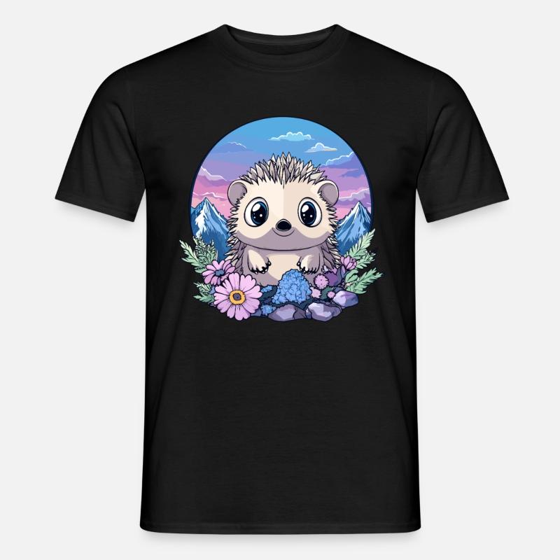 Igel in Alpenblumen - Männer T-Shirt - Schwarz