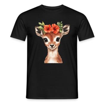 Deer with flower wreath - Men's T-Shirt - black - Front - AI Model Male 178 light (178cm)