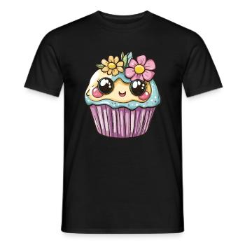 Kawaii Muffin mit Blumen - Männer T-Shirt - Schwarz - Vorne - AI Model Male 178 light (178cm)