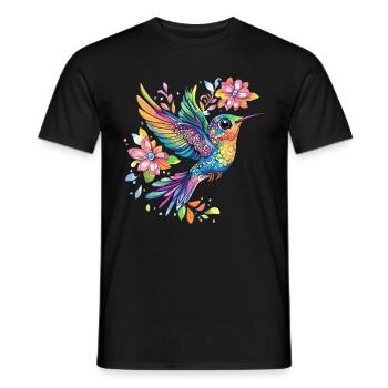 Colorful hummingbird with flowers - Men's T-Shirt - black - Front - AI Model Male 178 light (178cm)