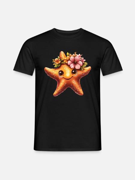 Seestern mit Blumenkranz - Männer T-Shirt - Schwarz