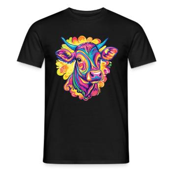 Vache colorée dans un tourbillon de couleur - T-shirt homme - noir - Devant - AI Model Male 178 light (178cm)