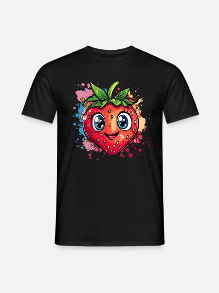 Fröhliche Erdbeere bunt - Männer T-Shirt - Schwarz