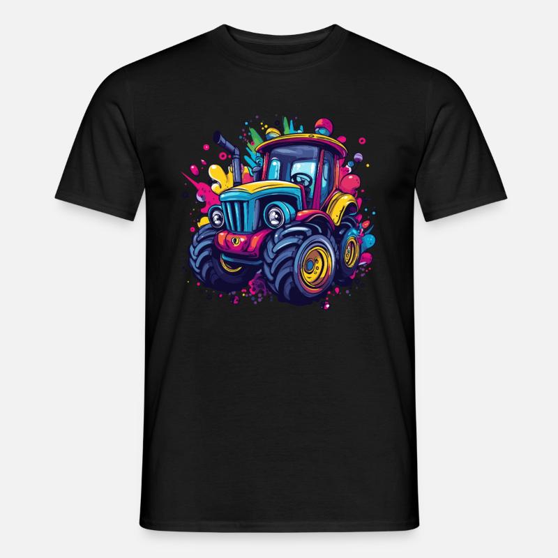 Bunter Traktor - Männer T-Shirt - Schwarz