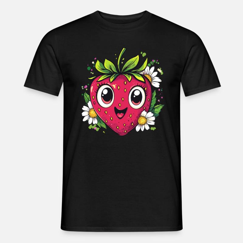 Erdbeere mit Gänseblümchen - Männer T-Shirt - Schwarz
