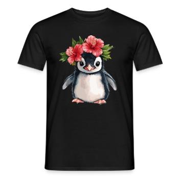 Pingouin à l’hibiscus - T-shirt homme - noir - Devant - AI Model Male 178 light (178cm)