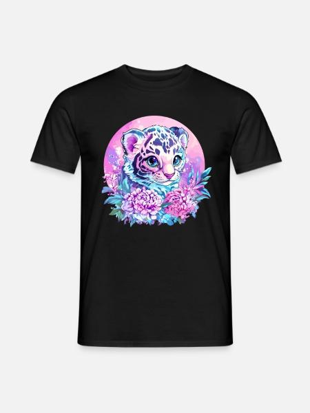 Tigerbaby mit Blütenkranz - Männer T-Shirt - Schwarz