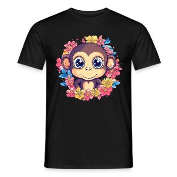 Fröhlicher Affe mit Blumen - Männer T-Shirt - Schwarz - Vorne - AI Model Male 178 light (178cm)