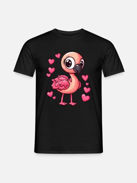 Flamingo mit Herzchen - Männer T-Shirt - Schwarz