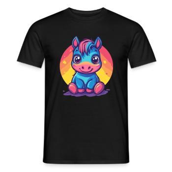 Poney coloré au coucher du soleil - T-shirt homme - noir - Devant - AI Model Male 178 light (178cm)