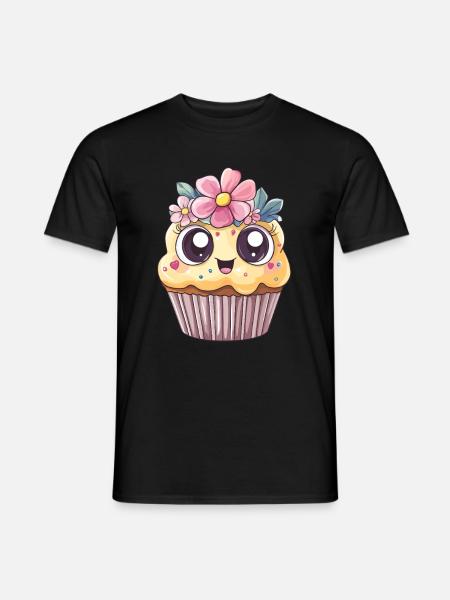 Cupcake mit Blumenkranz - Männer T-Shirt - Schwarz