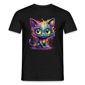 Colorful Neon Cat - Men's T-Shirt - black - Front - AI Model Male 178 light (178cm)
