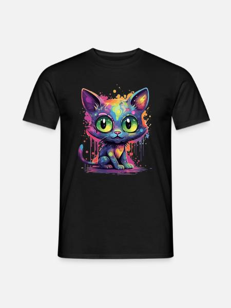 Bunte Neon Katze - Männer T-Shirt - Schwarz