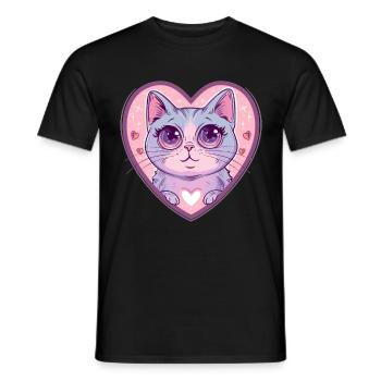 Chat cœur au regard brillant - T-shirt homme - noir - Devant - AI Model Male 178 light (178cm)