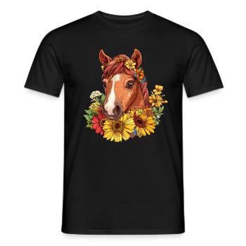 Flower horse in summer wreath - Men's T-Shirt - black - Front - AI Model Male 178 light (178cm)