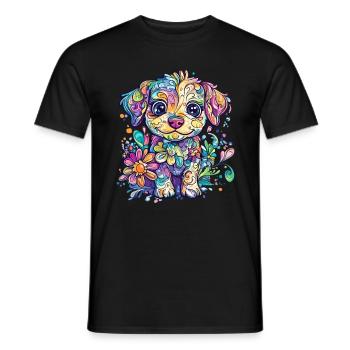 Colorful fantasy dog with flowers - Men's T-Shirt - black - Front - AI Model Male 178 light (178cm)