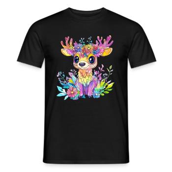 Coloured deer with flowers - Men's T-Shirt - black - Front - AI Model Male 178 light (178cm)