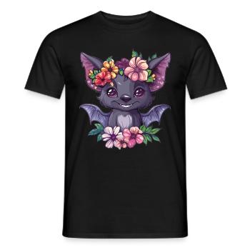 Flower Bat with Smile - Men's T-Shirt - black - Front - AI Model Male 178 light (178cm)