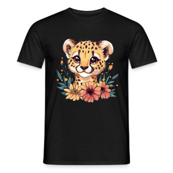 Gepardenbaby mit Blumen - Männer T-Shirt - Schwarz - Vorne - AI Model Male 178 light (178cm)