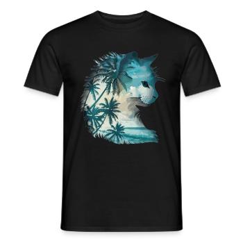 Coastal cat with palm trees - Men's T-Shirt - black - Front - AI Model Male 178 light (178cm)