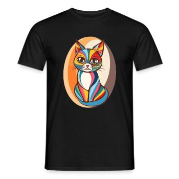 Bunte Popart Katze - Männer T-Shirt - Schwarz - Vorne - AI Model Male 178 light (178cm)