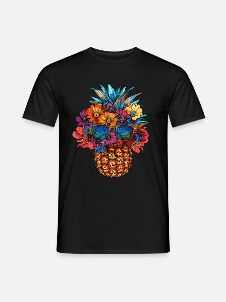 Ananas mit Blumenschmuck - Männer T-Shirt - Schwarz