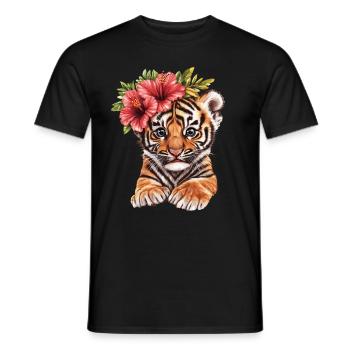 Bébé tigre à l’hibiscus - T-shirt homme - noir - Devant - AI Model Male 178 light (178cm)