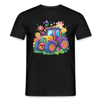 Colorful Flower Tractor - Men's T-Shirt - black - Front - AI Model Male 178 light (178cm)
