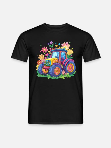 Bunter Blumentraktor - Männer T-Shirt - Schwarz